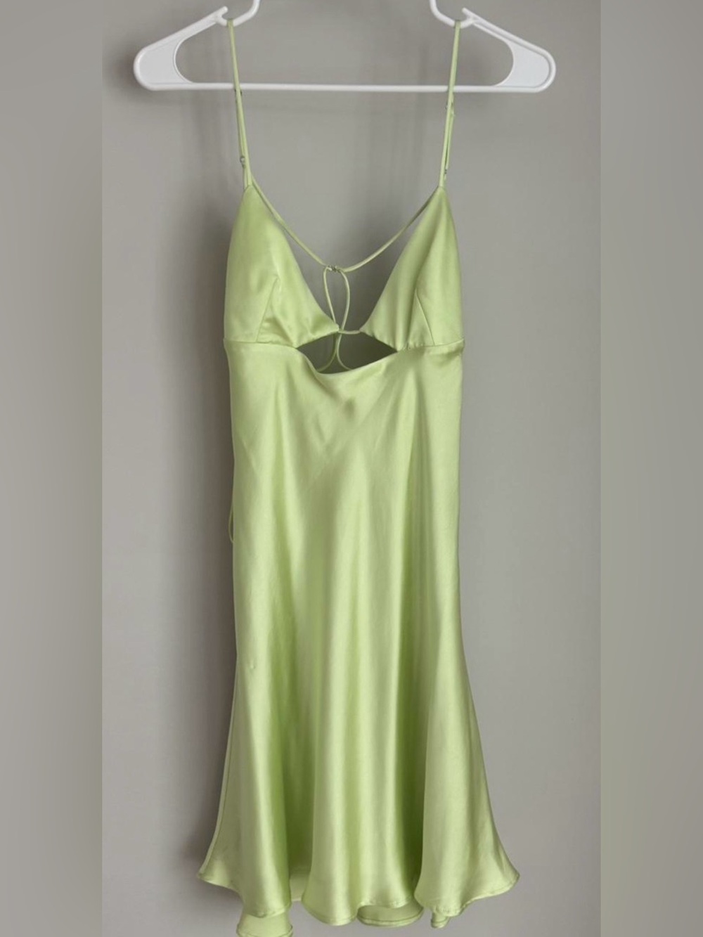 Zara Light Lime Satin Slip Dress with Front Cutout